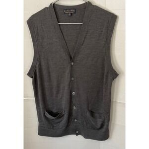 Brooks Brothers Mens XL V Neck Button Front Sweater Vest Brookstech Merino  Gray